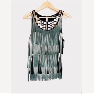 BEBE Ombré Fringe top w/ mirrored